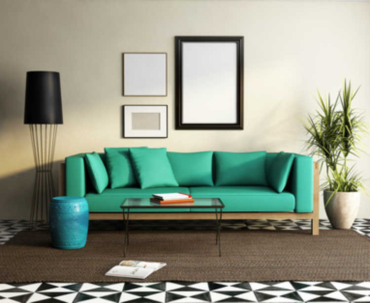 Wohnzimmer mit mintgrünem Sofa