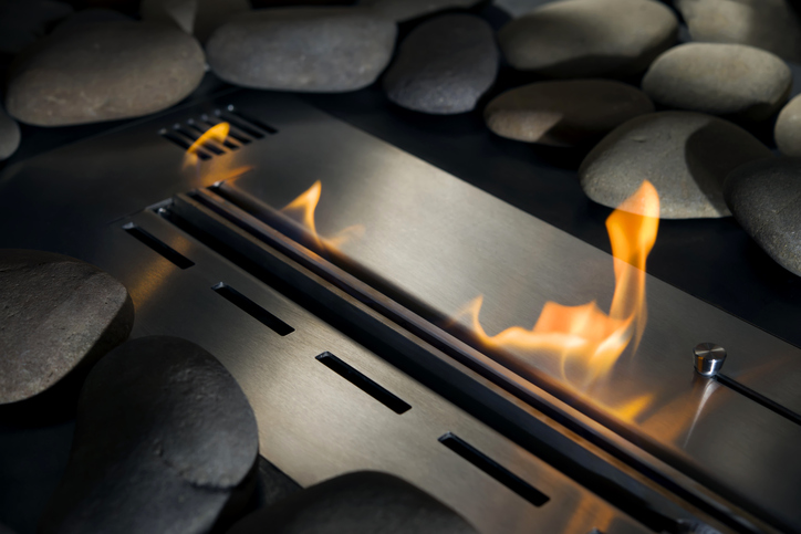 Bio-Kamin mit Feuer, close-up